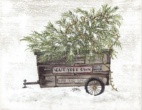 Cut Your Own Trees Wagon White Modern Wood Framed Art Print with Double Matting by Norkus, Julie