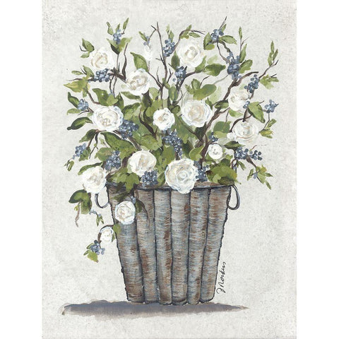 Sweet Rose Basket White Modern Wood Framed Art Print by Norkus, Julie