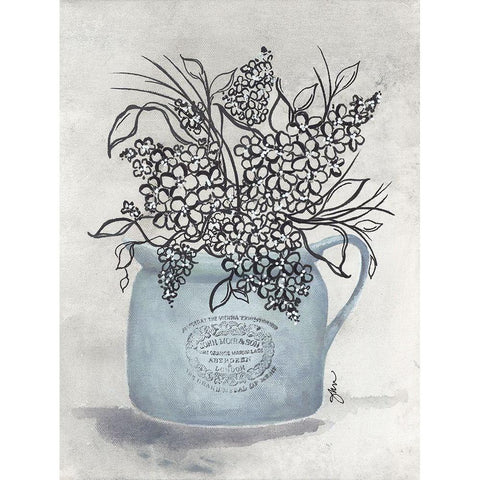 Sketchy Floral Enamel Pot Gold Ornate Wood Framed Art Print with Double Matting by Norkus, Julie