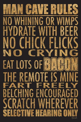 Man Cave Rules White Modern Wood Framed Art Print with Double Matting by Rader, Lauren