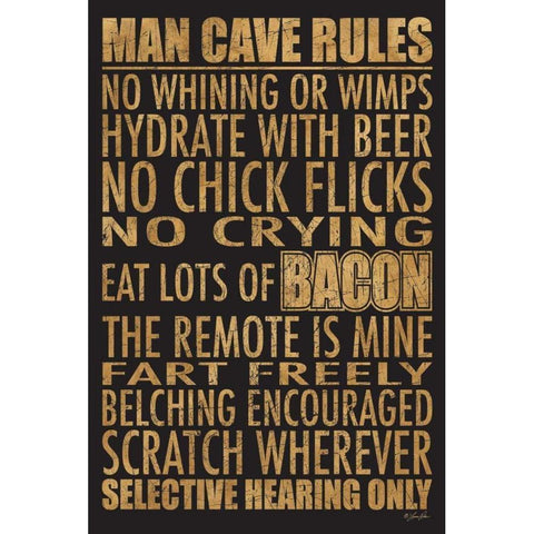 Man Cave Rules Black Modern Wood Framed Art Print by Rader, Lauren