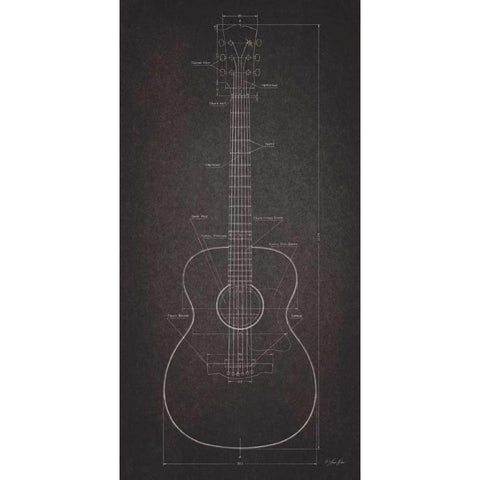 Acoustic Guitar Blueprint Black Modern Wood Framed Art Print with Double Matting by Rader, Lauren