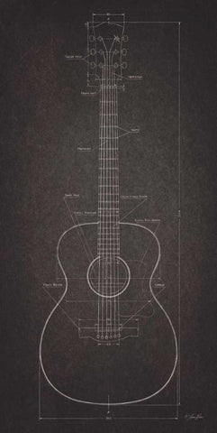 Acoustic Guitar Blueprint Black Ornate Wood Framed Art Print with Double Matting by Rader, Lauren