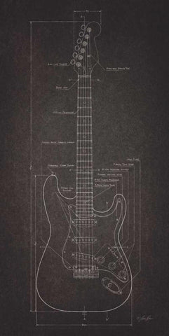 Electric Guitar Blueprint White Modern Wood Framed Art Print with Double Matting by Rader, Lauren