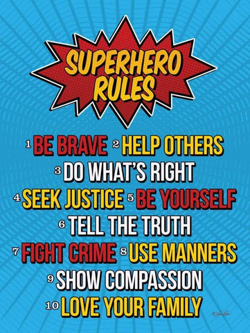 Superhero Rules White Modern Wood Framed Art Print with Double Matting by Rader, Lauren