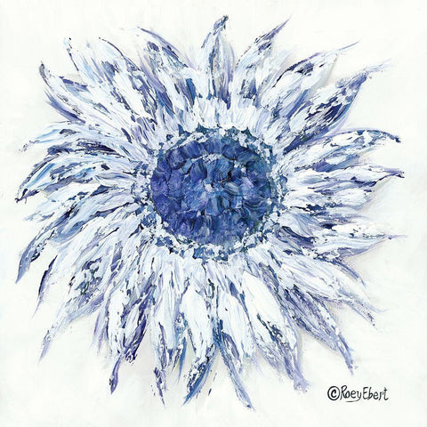 Blue Sunflower White Modern Wood Framed Art Print with Double Matting by Ebert, Roey