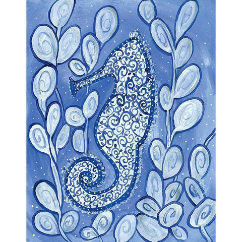 Whimsical Seahorse White Modern Wood Framed Art Print by Ebert, Roey