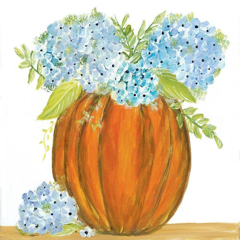 Pumpkin Full of Hydrangeas Black Ornate Wood Framed Art Print with Double Matting by Ebert, Roey