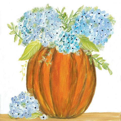 Pumpkin Full of Hydrangeas Gold Ornate Wood Framed Art Print with Double Matting by Ebert, Roey