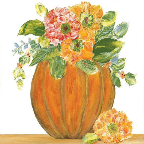 Pumpkin Full of Mums White Modern Wood Framed Art Print with Double Matting by Ebert, Roey