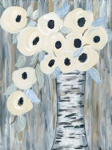 Blooming Birch Vase I Black Ornate Wood Framed Art Print with Double Matting by Ebert, Roey