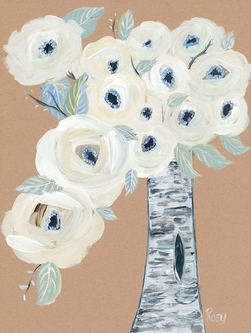 Blooming Birch Vase II Black Ornate Wood Framed Art Print with Double Matting by Ebert, Roey