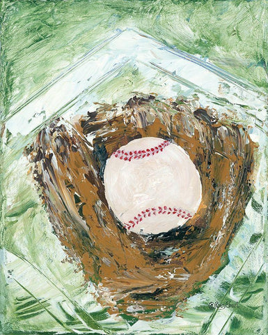 Baseball and Glove White Modern Wood Framed Art Print with Double Matting by Ebert, Roey