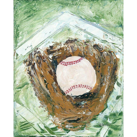 Baseball and Glove Black Modern Wood Framed Art Print with Double Matting by Ebert, Roey