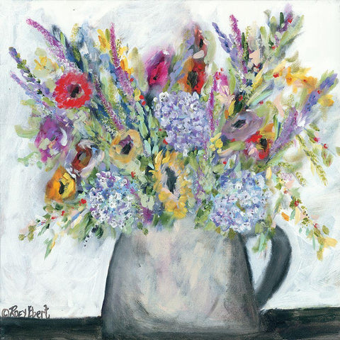 Hydrangeas in Pitcher White Modern Wood Framed Art Print by Ebert, Roey