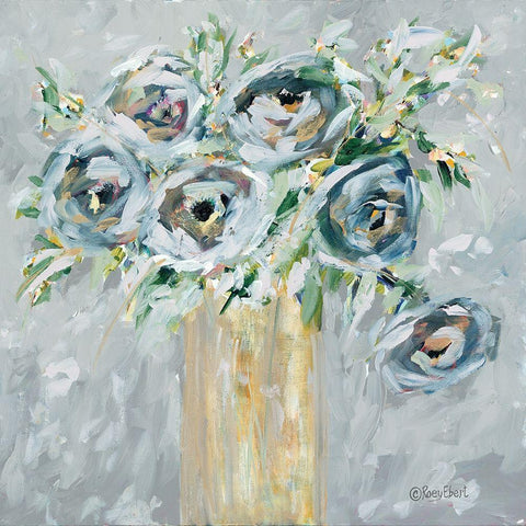 Blooms in Gold Vase Black Ornate Wood Framed Art Print with Double Matting by Ebert, Roey