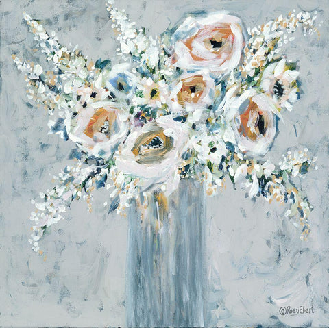 Blooms in Blue Vase Black Ornate Wood Framed Art Print with Double Matting by Ebert, Roey