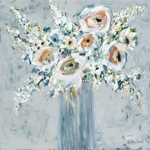 Blooms in Blue Vase Black Modern Wood Framed Art Print by Ebert, Roey