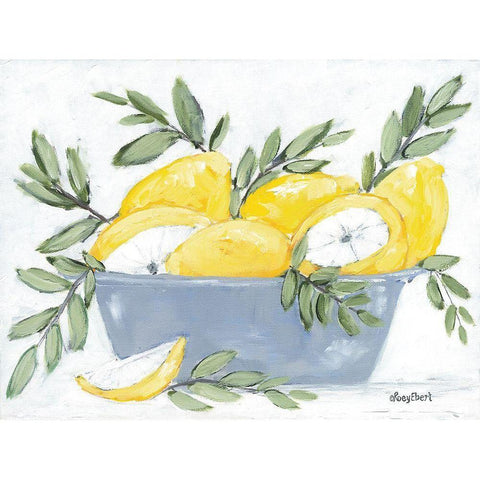 Lemons in Bowl Black Modern Wood Framed Art Print with Double Matting by Ebert, Roey