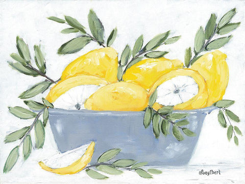 Lemons in Bowl White Modern Wood Framed Art Print with Double Matting by Ebert, Roey