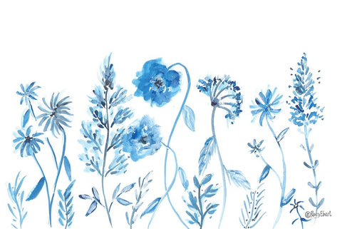 Wildflowers in Blue    Black Ornate Wood Framed Art Print with Double Matting by Ebert, Roey