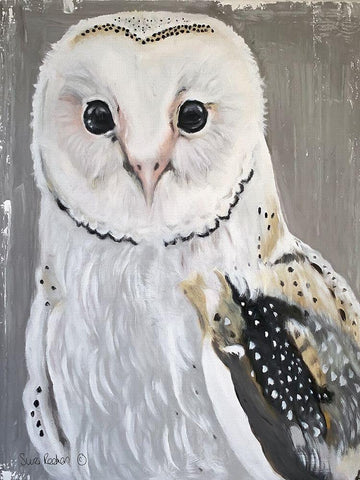 Barn Owl White Modern Wood Framed Art Print with Double Matting by Redman, Suzi