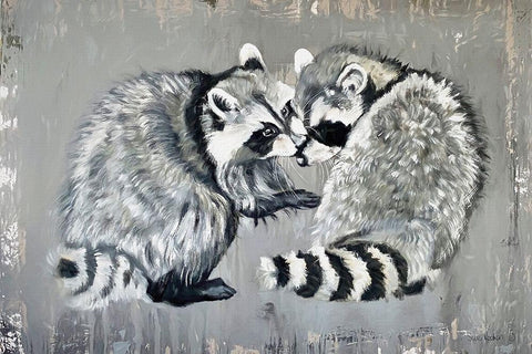 Two Raccoons Black Ornate Wood Framed Art Print with Double Matting by Redman, Suzi