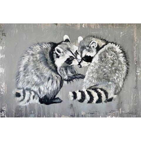 Two Raccoons Black Modern Wood Framed Art Print with Double Matting by Redman, Suzi