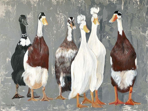 Six Runner Ducks White Modern Wood Framed Art Print with Double Matting by Redman, Suzi