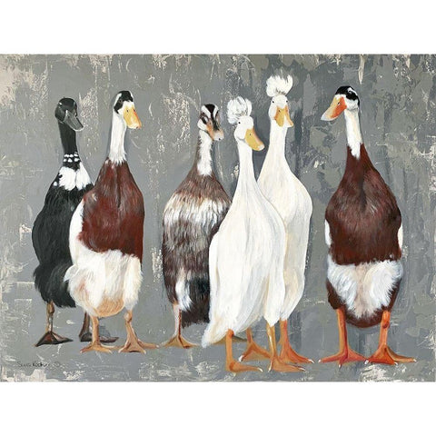 Six Runner Ducks Black Modern Wood Framed Art Print by Redman, Suzi