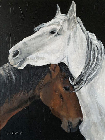 Horse Hug White Modern Wood Framed Art Print with Double Matting by Redman, Suzi