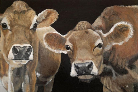 Hello There Cows Black Ornate Wood Framed Art Print with Double Matting by Redman, Suzi