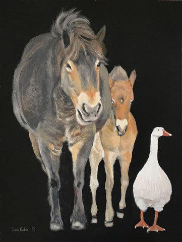 Farmyard Trio White Modern Wood Framed Art Print with Double Matting by Redman, Suzi