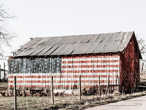 American Flag Barn White Modern Wood Framed Art Print with Double Matting by Rigsby, Jennifer