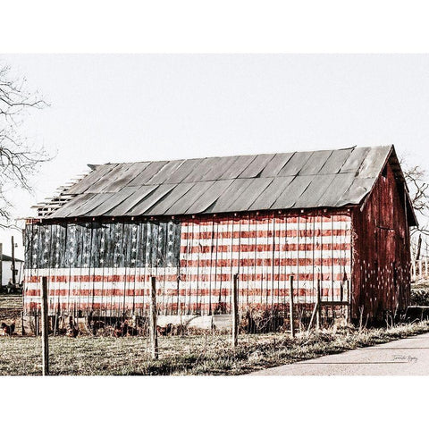 American Flag Barn Gold Ornate Wood Framed Art Print with Double Matting by Rigsby, Jennifer