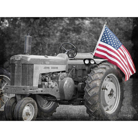 Tractor with American Flag Black Modern Wood Framed Art Print with Double Matting by Rigsby, Jennifer