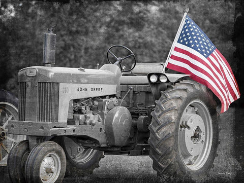 Tractor with American Flag White Modern Wood Framed Art Print with Double Matting by Rigsby, Jennifer