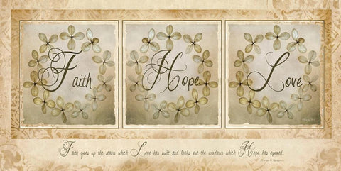 Faith, Hope, Love Black Ornate Wood Framed Art Print with Double Matting by Vieira, Robin-Lee