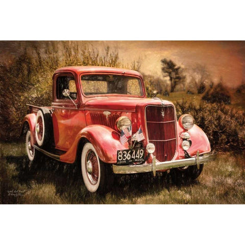 Little Red Truck Black Modern Wood Framed Art Print with Double Matting by Vieira, Robin-Lee
