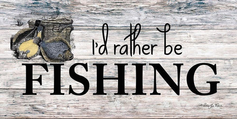 Id Rather be Fishing White Modern Wood Framed Art Print with Double Matting by Vieira, Robin-Lee