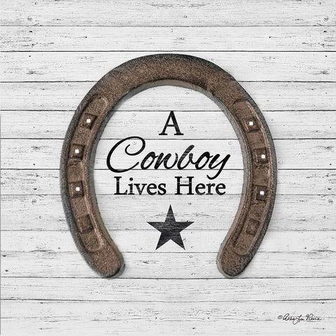 A Cowboy Lives Here White Modern Wood Framed Art Print with Double Matting by Vieira, Robin-Lee