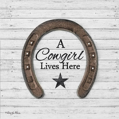 A Cowgirl Lives Here Black Modern Wood Framed Art Print with Double Matting by Vieira, Robin-Lee