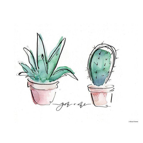 You and Me Cactus White Modern Wood Framed Art Print by Nieman, Rachel