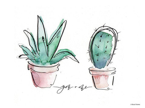 You and Me Cactus Black Ornate Wood Framed Art Print with Double Matting by Nieman, Rachel