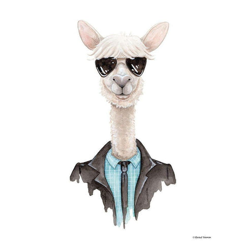 Alpaca in Aviators Gold Ornate Wood Framed Art Print with Double Matting by Nieman, Rachel