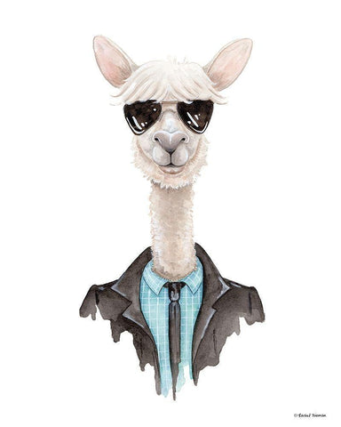 Alpaca in Aviators White Modern Wood Framed Art Print with Double Matting by Nieman, Rachel