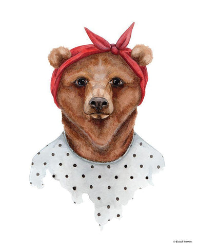 Bear in Bandana White Modern Wood Framed Art Print with Double Matting by Nieman, Rachel