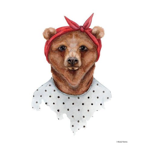 Bear in Bandana White Modern Wood Framed Art Print by Nieman, Rachel