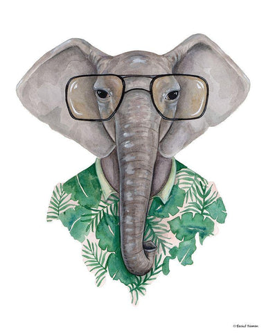 Elephant in Eye Glasses Black Ornate Wood Framed Art Print with Double Matting by Nieman, Rachel