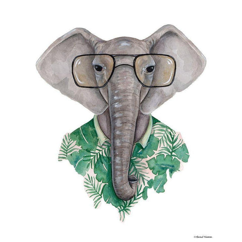 Elephant in Eye Glasses Black Modern Wood Framed Art Print with Double Matting by Nieman, Rachel